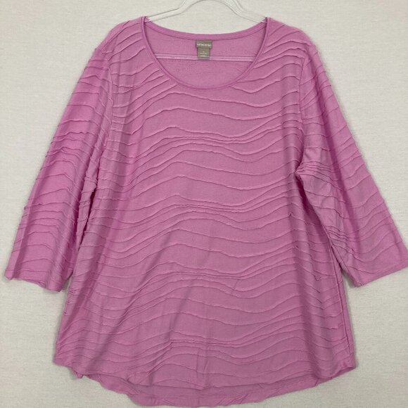 Chico's Pink Textured Stretch Round Neck 3/4 Sleeve Pullover Top XXL/4 - Picture 1 of 9